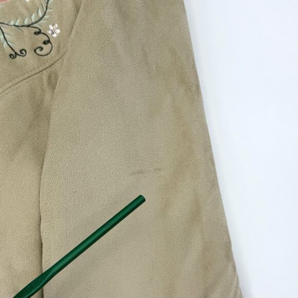 Embroidered Floral Faux Vegan Suede Sherpa Lined Boho Western Jacket Coat LARGE - Picture 11 of 11